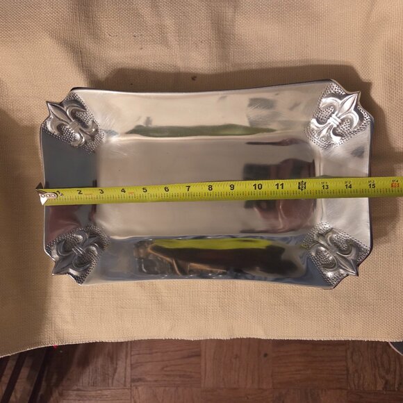 Chrome/Silver Serving Tray with Fleur-de-Lis Accents, - Picture 2 of 7